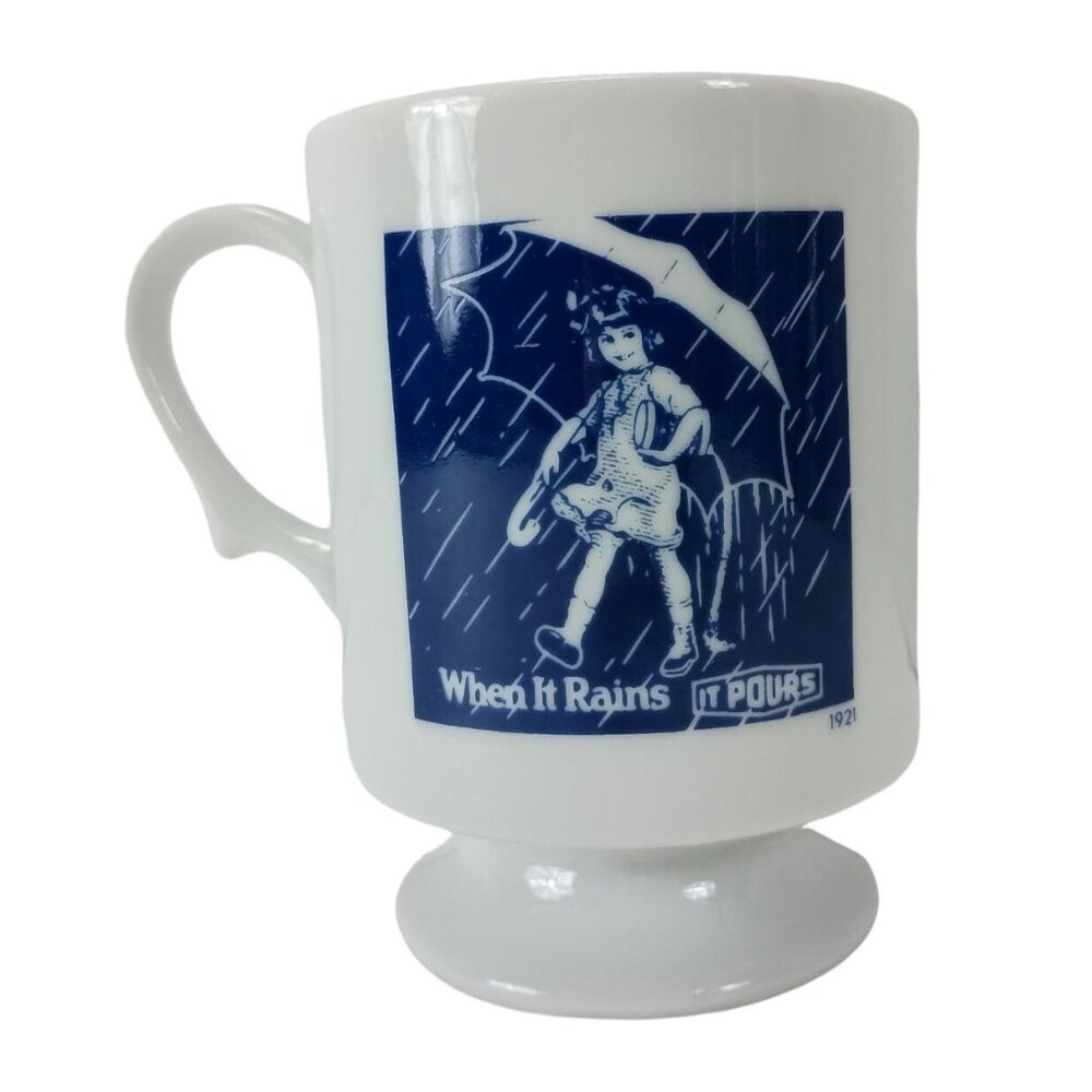 Morton Salt Girl 1921 When It Rains It Pours Pedestal Coffee Mug Vtg.